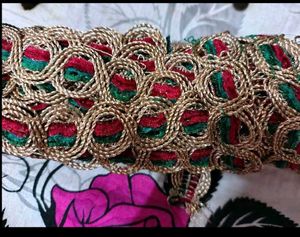 Embroidered golden green red lace