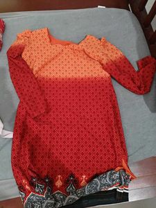 Red-Orange Printed Kurti
