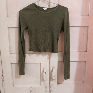 Olive Green Long Sleeve Crop Top