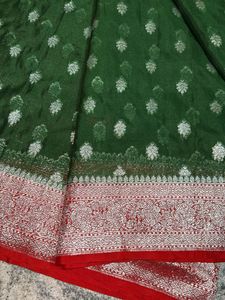 Green Silk Saree with Red Blouse
