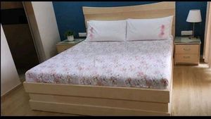 beige ivory bed with side tables for sale