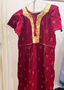 Maroon Embroidered Nighty