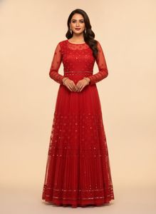 Red Mirror work Grown (Free Size Upto L)