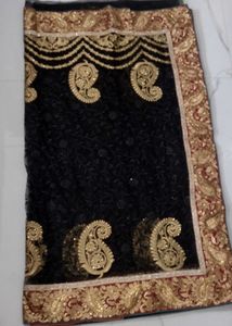 Elegant Black &amp; Gold Embellished Saree