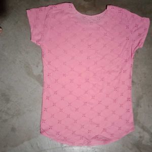 Pink Embroidered Cotton T-Shirt