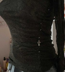 Stylish Red Shimmer Top with Side Charm Detail