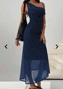 Navy Polka Dot One Shoulder Dress