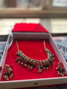 Elegant Green polki ,pearl, gold Necklace Set