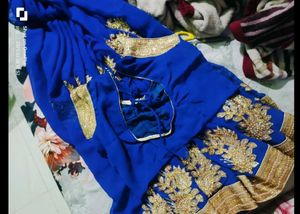 Royal Blue Saree with Gold Embroidery