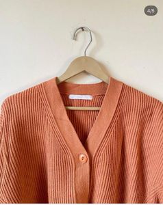 Orange Knit Button-Up Cardigan