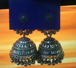 Oxidized Silver Jhumka Earrings