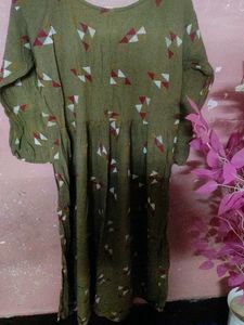 Olive Green Print Midi Dress