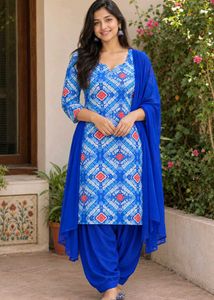 Blue Tie-Dye Kurti with salwar
