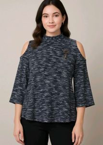 Chic Cold Shoulder Mock Neck Top