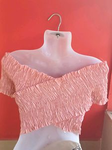 Peach Off-Shoulder Crop Top stretchable