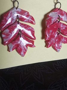 Red Marble Leaf Earrings