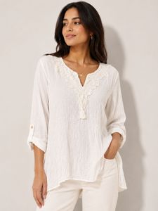 White Cotton Kurti with Lace Detail