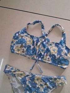 M Blue Floral Bikini Set