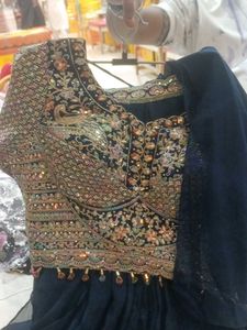 Embellished Navy Blue Lehenga Choli saree style