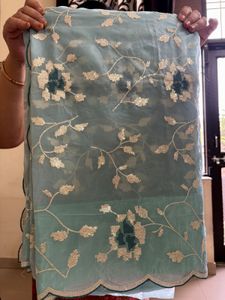 sky blue organza silk new saree