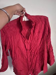 Burgundy V-Neck Button-Up Top