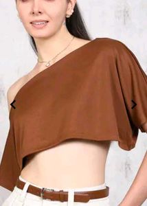 Cute Brown Crop Top with Extended Sleeves