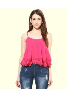 Women's Pink Spaghetti Strap Crop Top