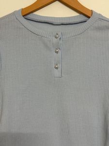 Light Blue Ruched Henley Top