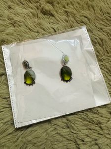 Green Oval Stone Drop Earrings
