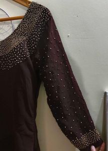 Elegant Brown Handwork Kurta set with Embellishmen