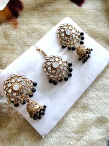 Mirror Jhumki &amp; Maang Tikka set