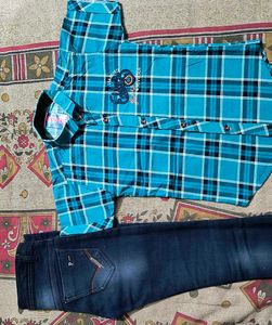 Boy's Blue Checkered Shirt & Jeans