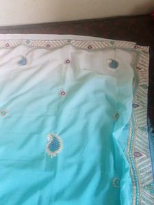 Beautiful Blue Ombre Saree with attached blouse