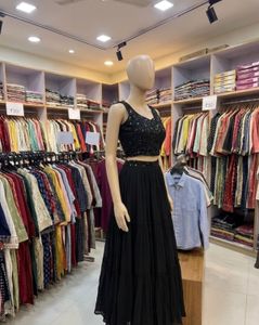Sparkling Black Sequined Lehenga Choli Set