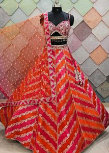 Vibrant Orange & Pink Striped Lehenga Choli Set