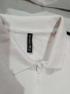 White Polo T-shirt with Black Stripes