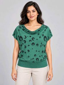 Stylish Green Top with Black Polka Dots