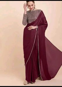 Maroon Saree with Embellished Blouse