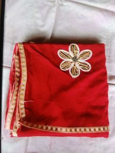 Red Saree with Embroidered Flower