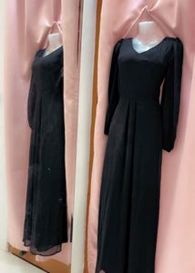 Elegant Black V-Neck floor length Dress