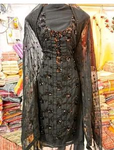 Georgette Black Sequined Suit