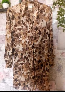 Brown Animal Print Button-Up Shirt
