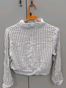 Striped Cropped Button-Up Shirt