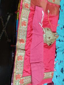 Elegant Pink Saree with Blouse and peticoat