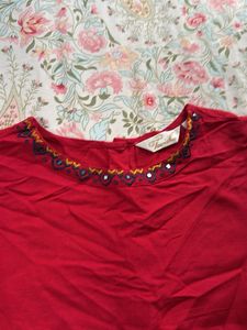 Red Ethnic Kurta with Bell Sleeves