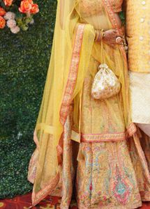 Yellow & Red Floral Lehenga- with cancan