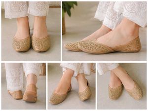 Embellished Beige Jutti Flats