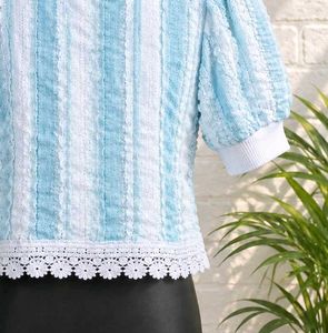 Blue &amp; White Striped Textured Top