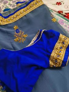 Royal Blue Embroidered Saree