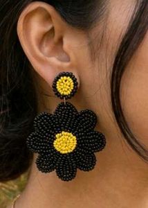 Black Daisy Beaded Earrings
